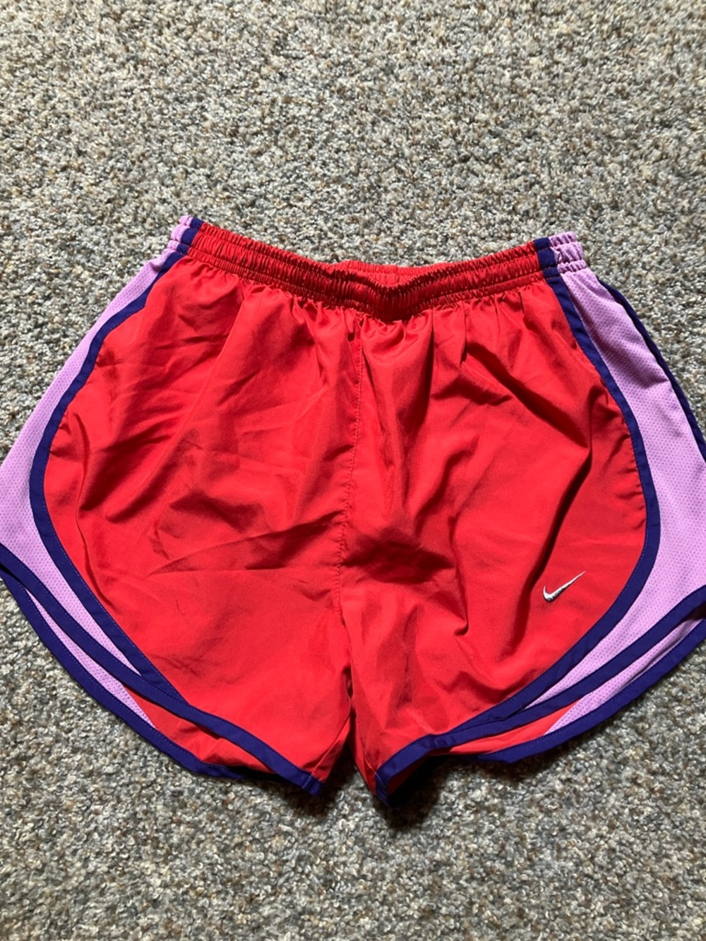Nike Women’s Red Athletic Shorts with Pink & Purple Accents